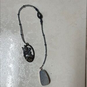 Source Unknown Gray Beaded Necklace with Druzy Pendant
